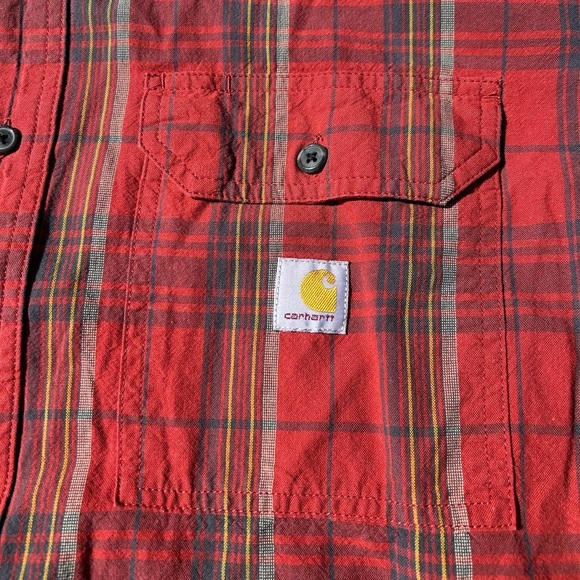 Carhartt Loose Fit Long Sleeve Red and Black Plaid Button Down Collared Shirt XL - Picture 9 of 9